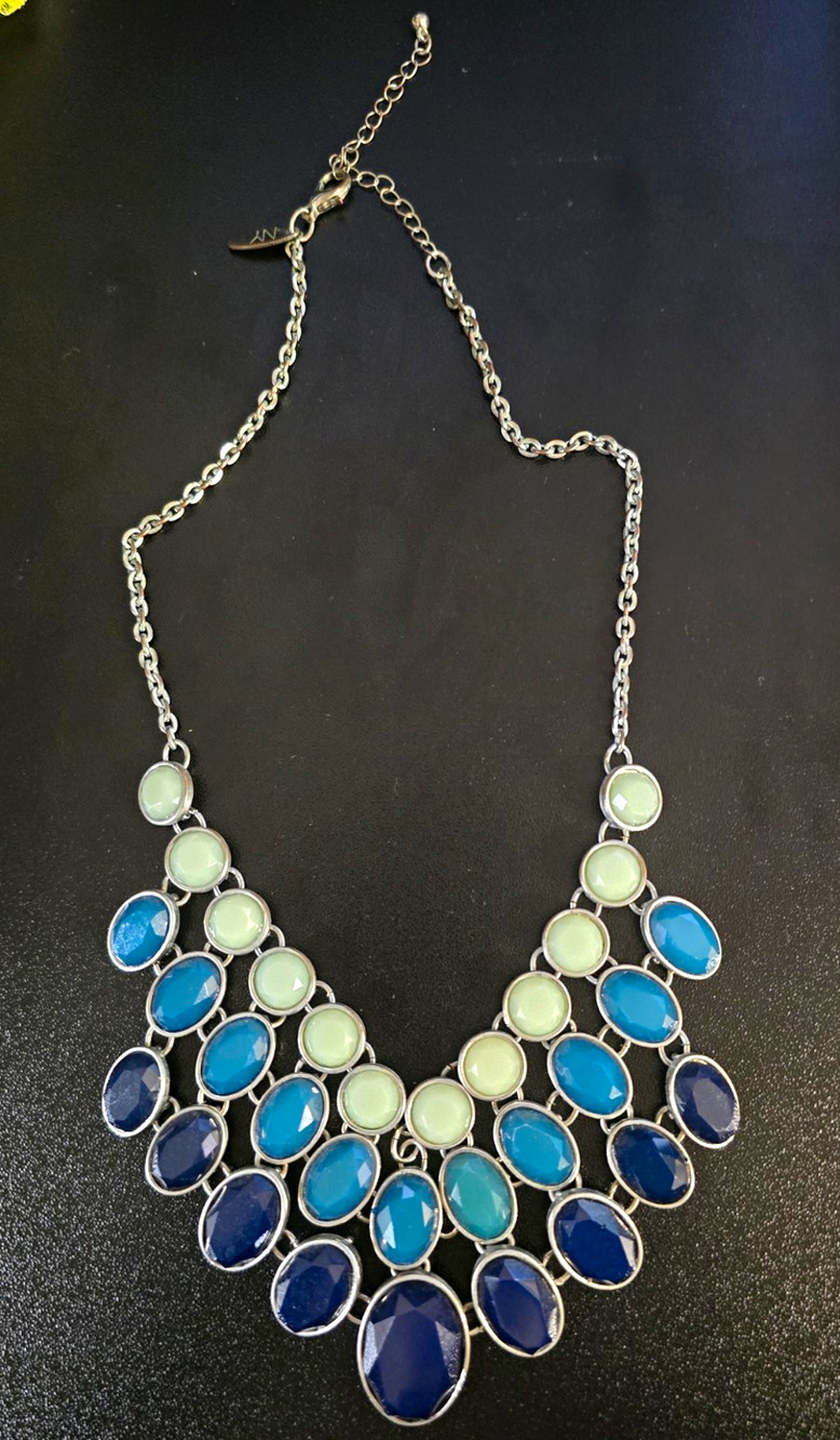 New York & Company Ombre Blue Cabochon Bib Statement Necklace Silver Tone NY